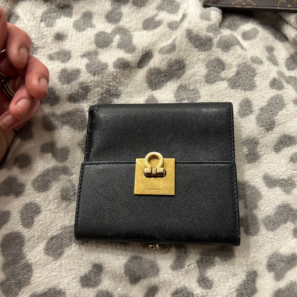 Salvatore Ferragamo Black Wallet with Gold Accent